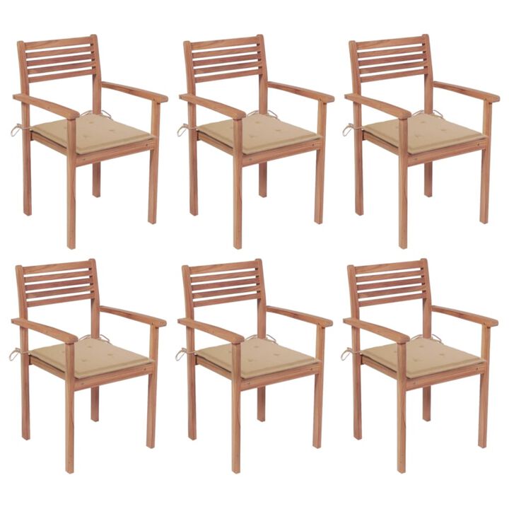 vidaXL Stackable Garden Chairs with Cushions 6 pcs Solid Teak Wood
