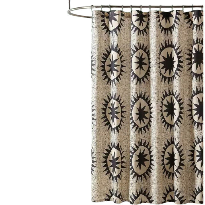 Cotton-Poly Shower Curtain – Sun Star Medallion Pattern for Boho & Modern Bathrooms