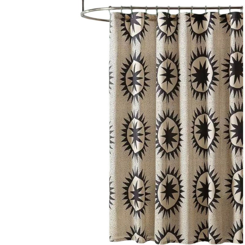 Cotton-Poly Shower Curtain – Sun Star Medallion Pattern for Boho & Modern Bathrooms