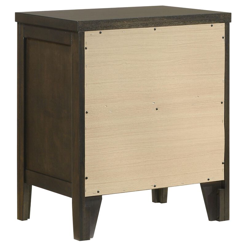 Wily Nightstand, Dark Brown Wood, 2 Drawers with Round Nickel Knobs - Benzara