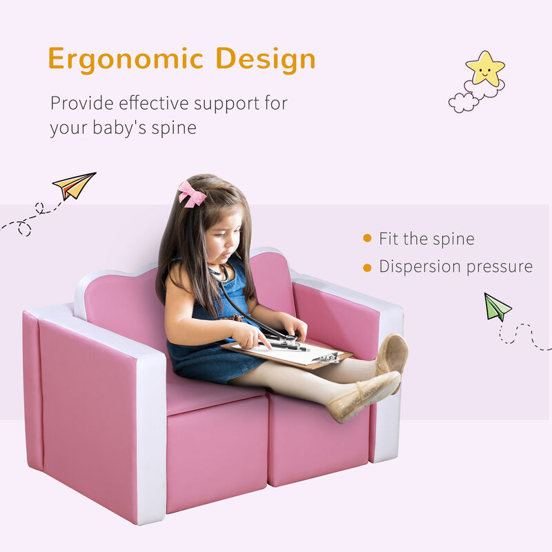 Kids Leather Sofa Armchair Multi-functional Table Chair Set Storage Blue