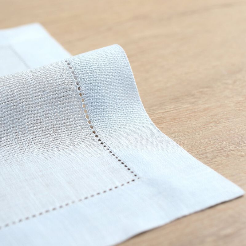 Solino Home 100% Pure Linen Placemats Set of 6 - 14 x 19 Inch | Classic Hemstitch