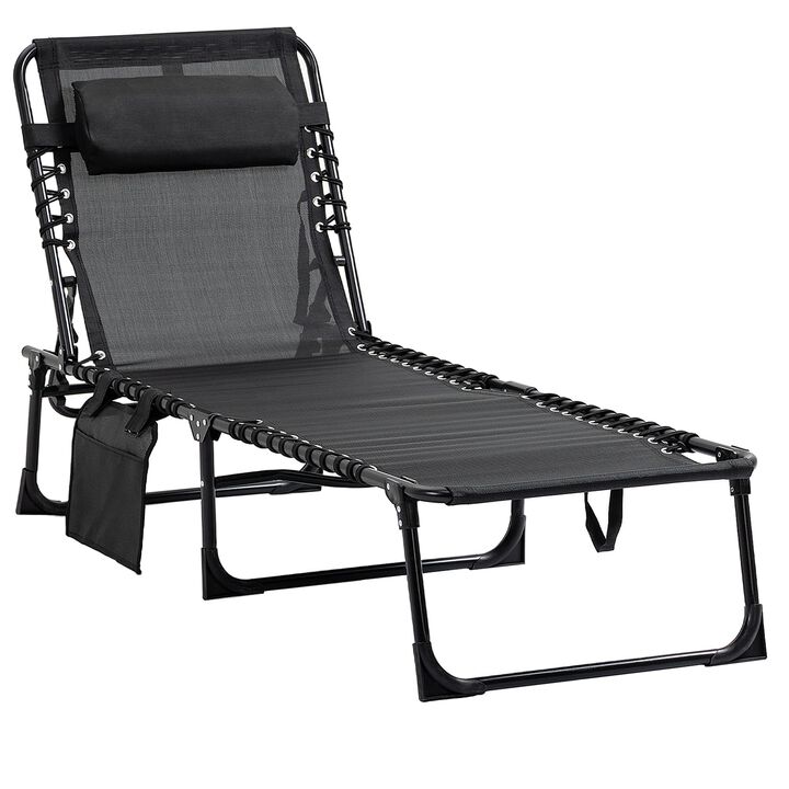 Black Garden Recliner: Folding Chaise with 5-Level Adjustable Back