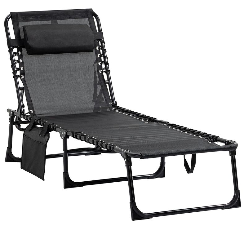 Black Garden Recliner: Folding Chaise with 5-Level Adjustable Back