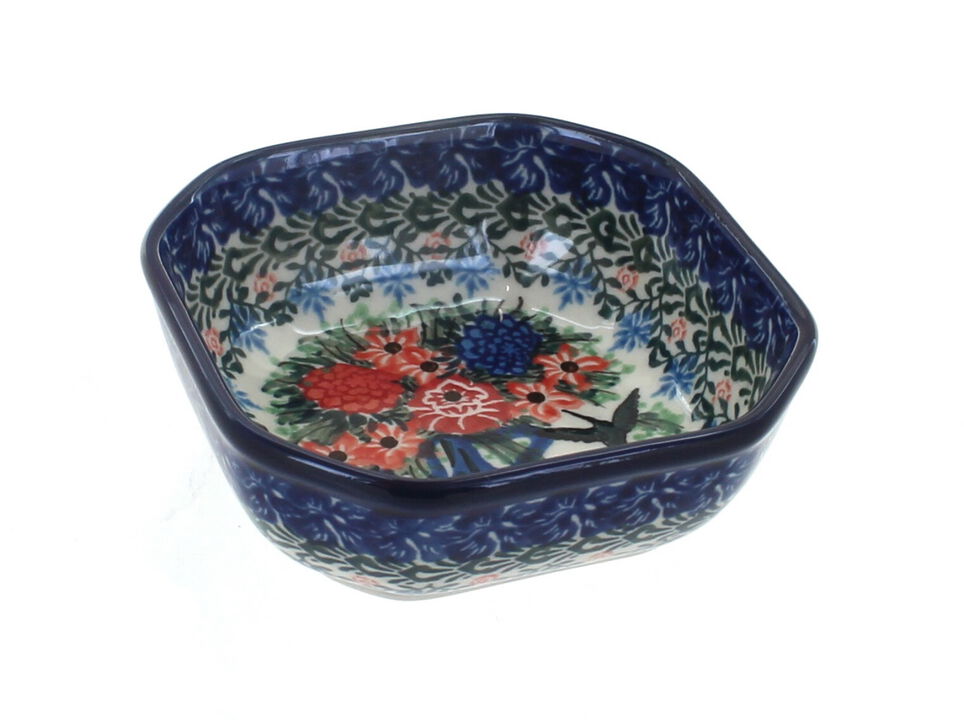 Blue Rose Polish Pottery Hummingbird Small Square Dish