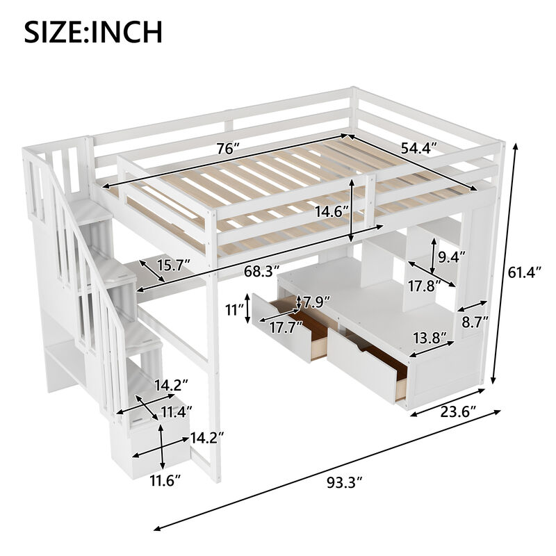 Merax Loft Bed with Desk and Storage Staircase