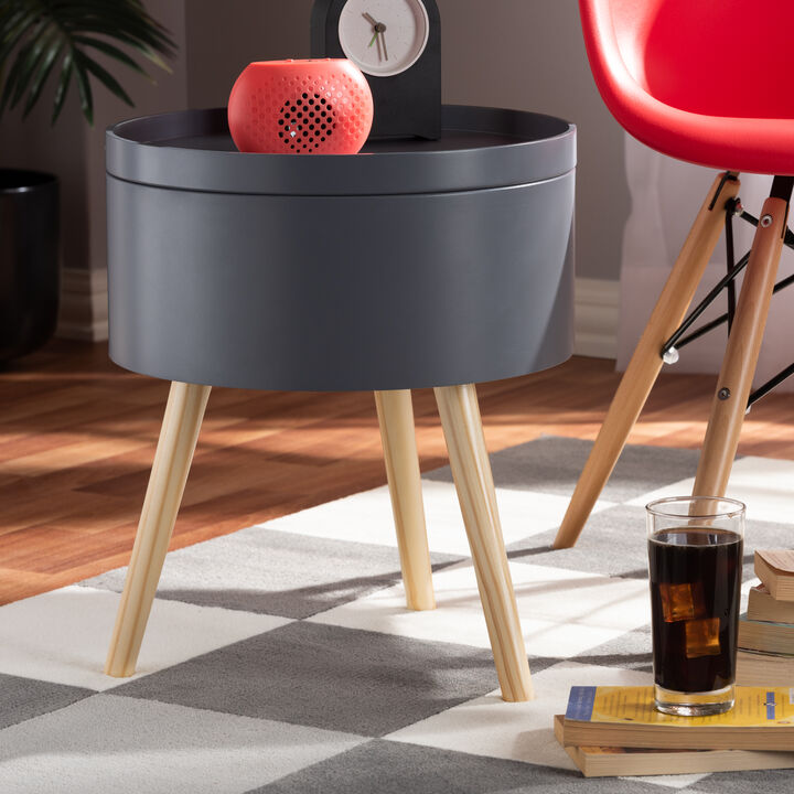 Baxton Studio Jessen Mid Century Modern Gray Wood End Table with Removable Top