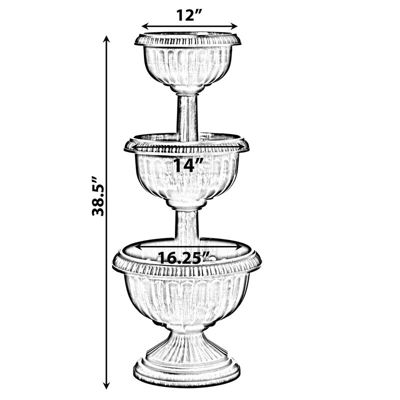 Outdoor Garden Triple Stacked Flower Bowl Urn Tier Planter Decoration, Bronze