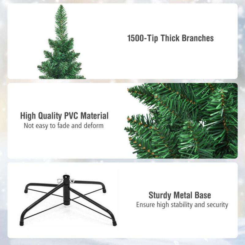 Hivvago 5/6/7/8/9 Feet PVC Artificial Slim Pencil National Christmas Tree with Metal Stand