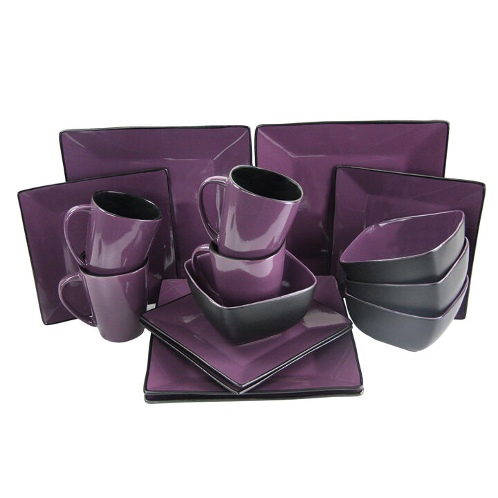 Elama Mulberry Loft 16 Piece Modern Premium Stoneware Dinnerware Set with Complete Settings for 4