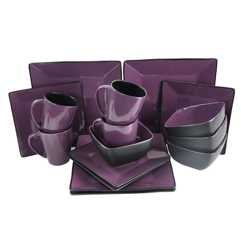 Elama Mulberry Loft 16 Piece Modern Premium Stoneware Dinnerware Set with Complete Settings for 4