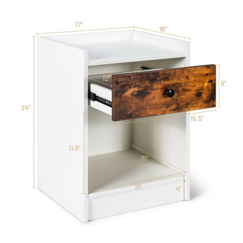 Hivvago Set of 2 Nightstand with Drawer Cabinet End Side Table Raised Top