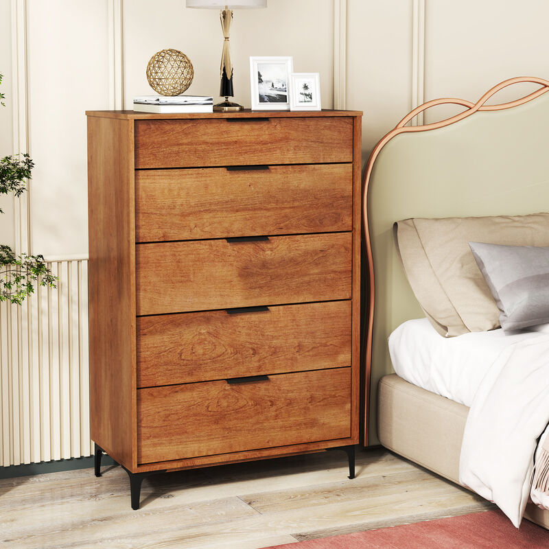 5-Drawer Dresser with Interlock System for Bedroom or Living Room Storage and Organization