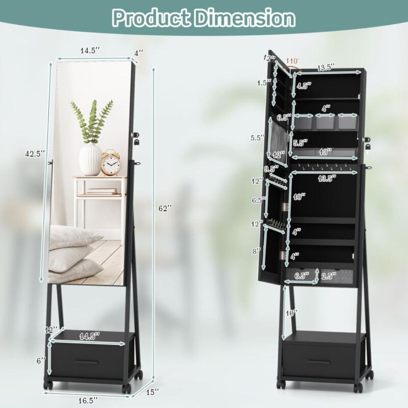 Hivvago Jewelry Cabinet with Full-Length Mirror-Black