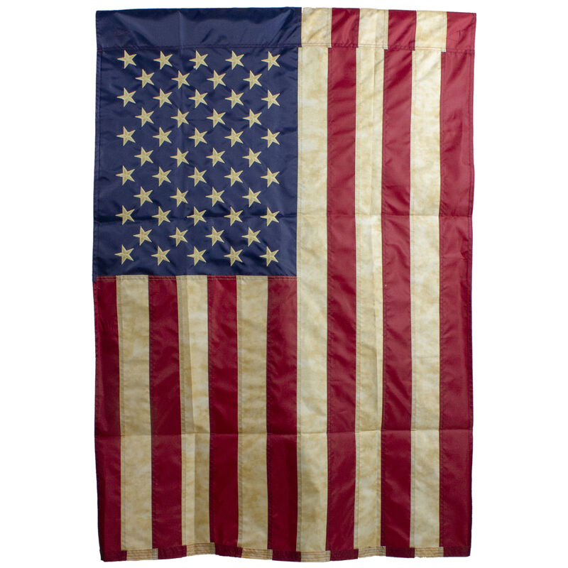 Embroidered Tea-Stained Patriotic USA House Flag 40" x 28"