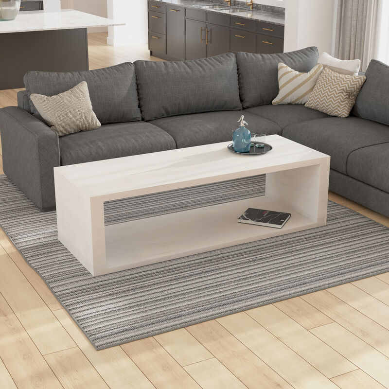 Keli Coffee Table, 58 Inch Minimalist Open Frame, Rustic Washed White Mango Wood
