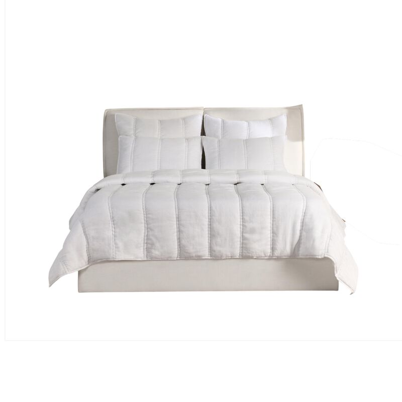 Rawi King Size Quilt, White Sustainable Ramie Cotton, Channel Stitched - Benzara