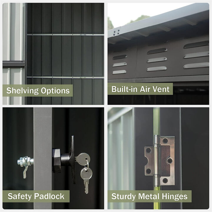 Metal Frame Garden Shed, Lockable Door, 5.45x3.69FT, Black
