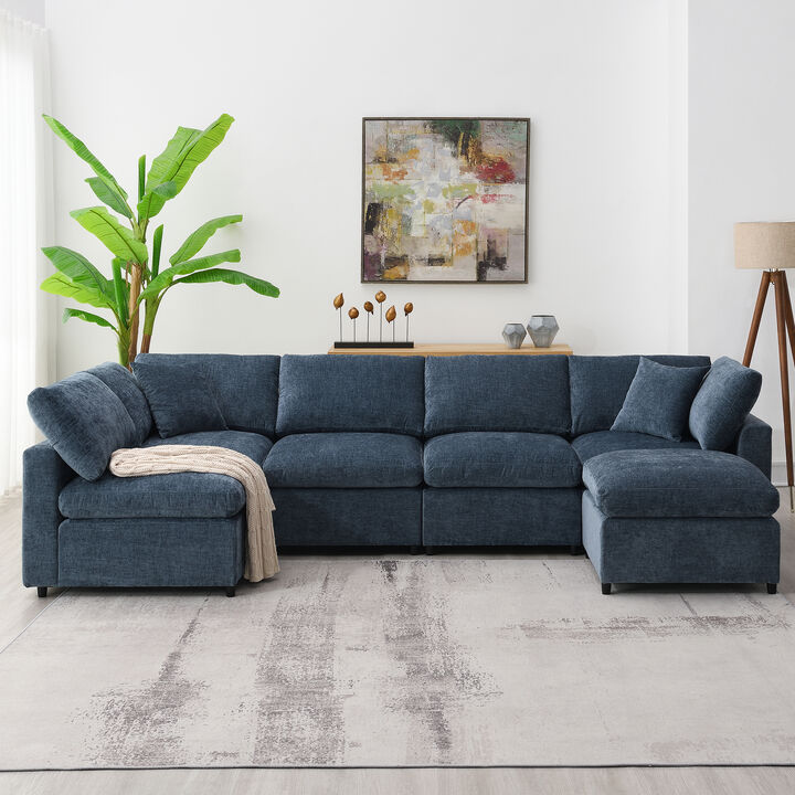 Merax 6 Seats Chenille Sofa Set with Ottoman