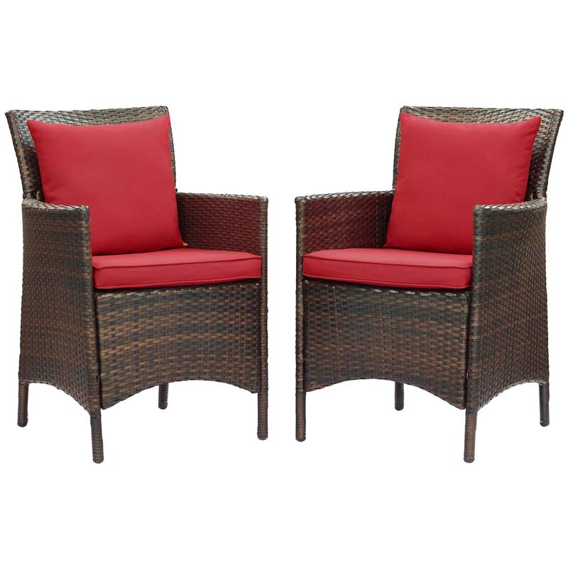 Conduit Outdoor Patio Wicker Rattan Dining Armchair Set of 2-Benzara