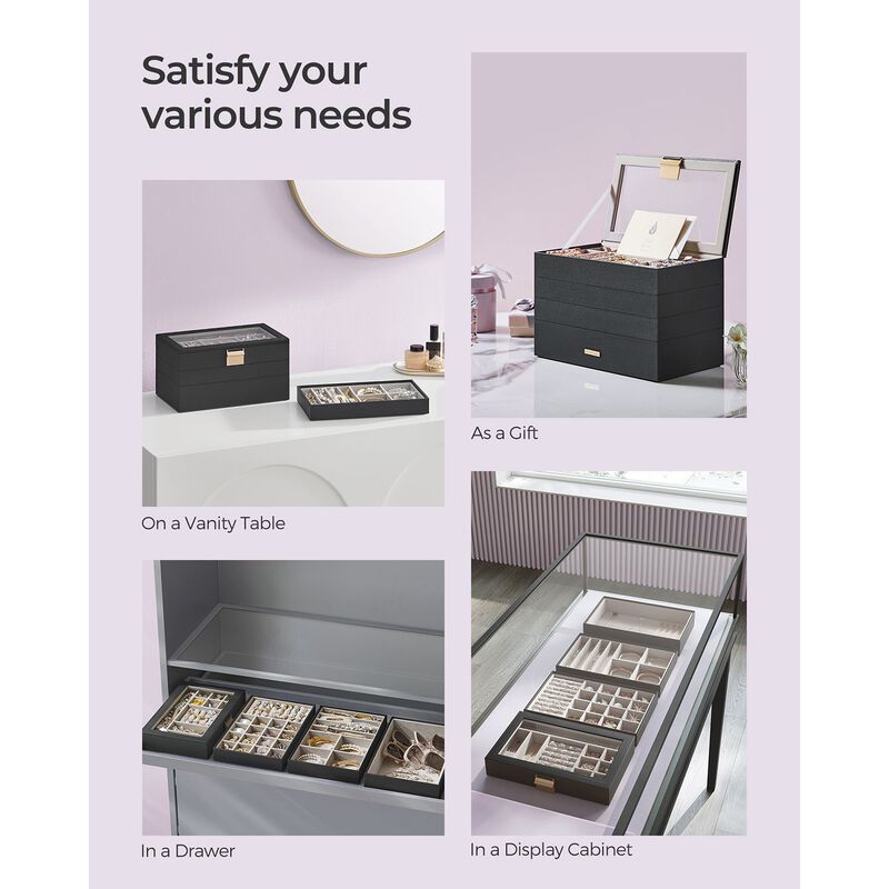 4-Tier Stackable Jewelry Trays for Organized Accessory Storage