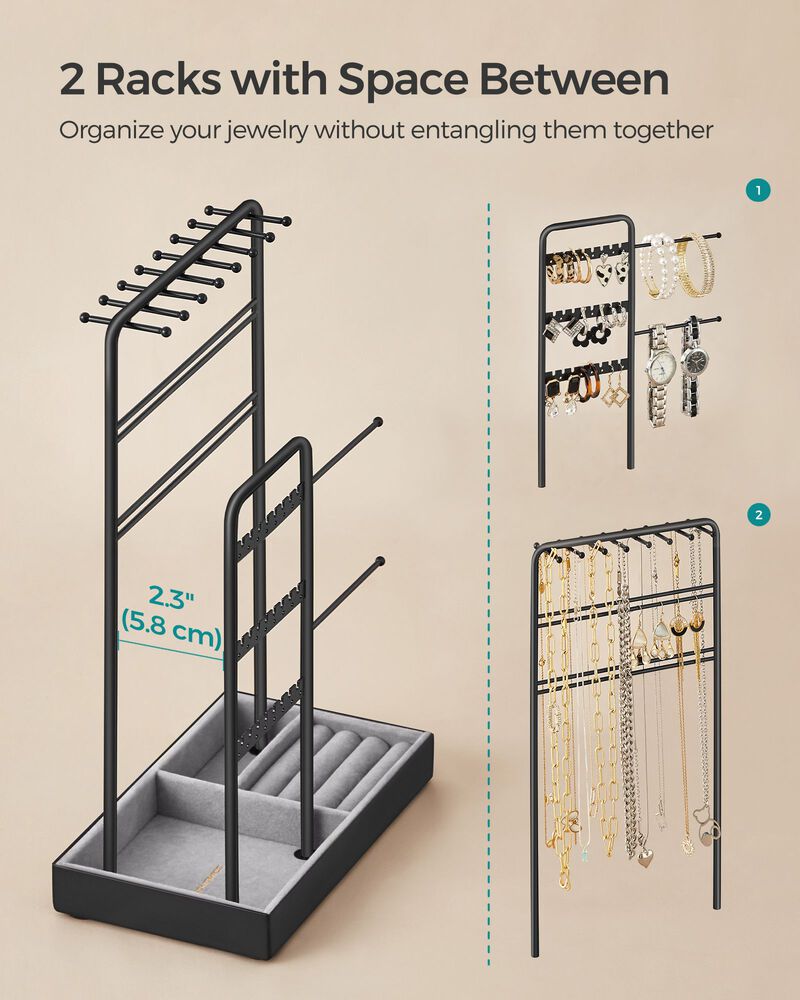 Jewelry Holder with Metal Frame and Velvet Tray