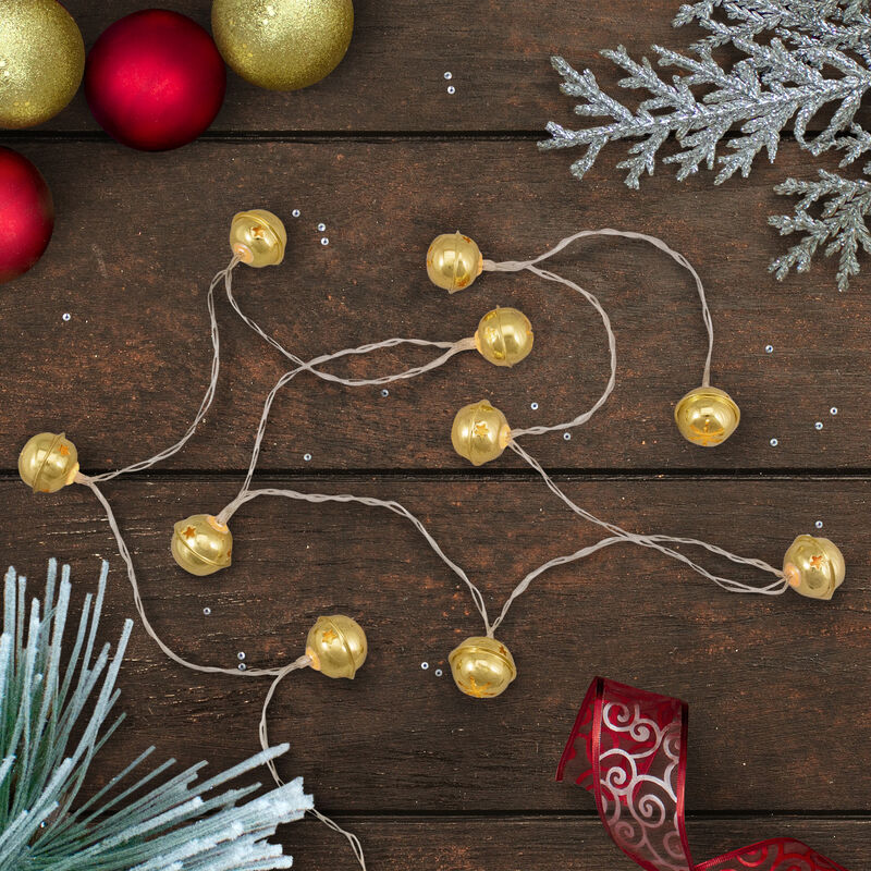 10-Count Gold LED Christmas Bells Fairy Lights  5.5ft  Copper Wire