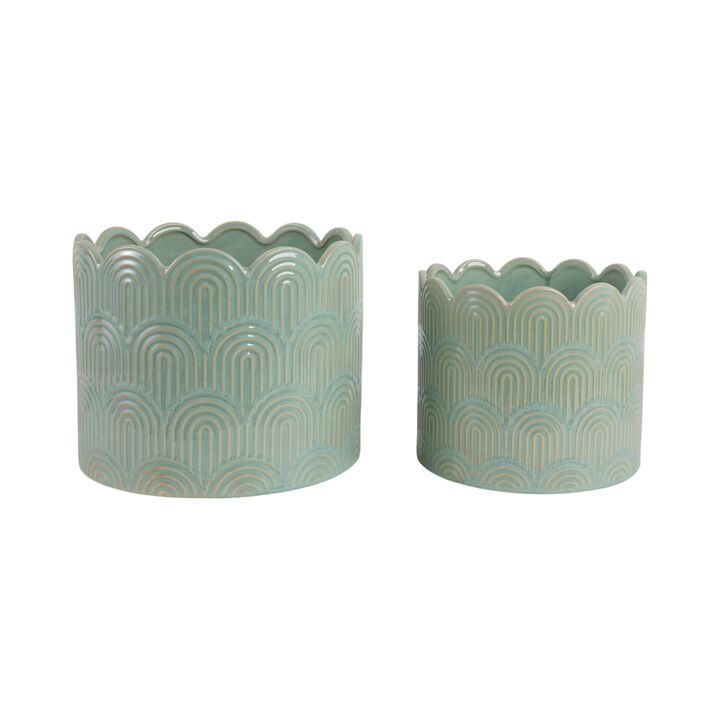 Sage Green Arch Stone Planters set
