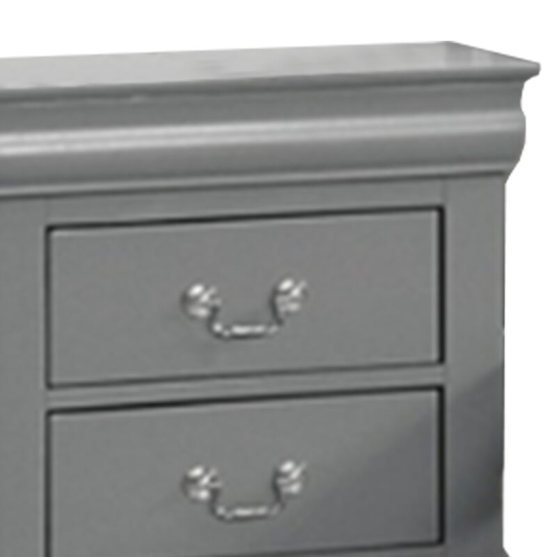 Ryla Nightstand, 2 Drawers, Light Gray Solid Wood, Nickel Drop Handles