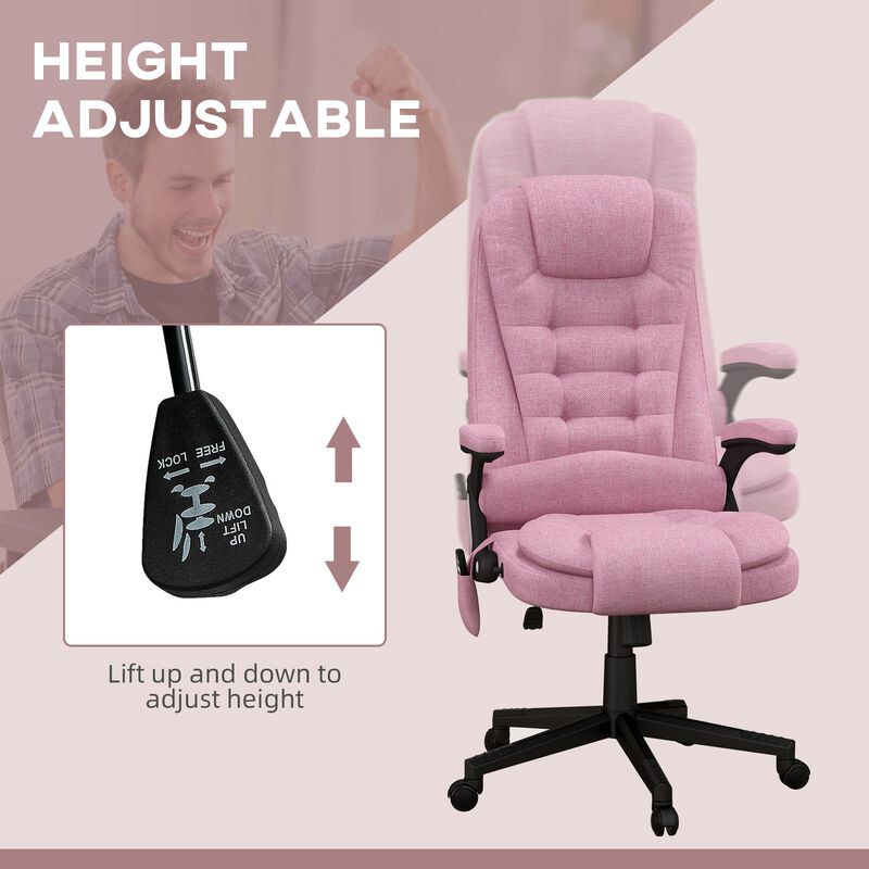 Pink Linen Massage Office Chair: Heated, Reclining, Remote