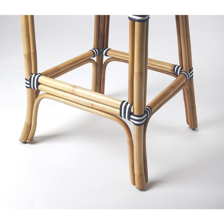Belen Kox Blue & White Stripe Rattan Bar Stool, Belen Kox