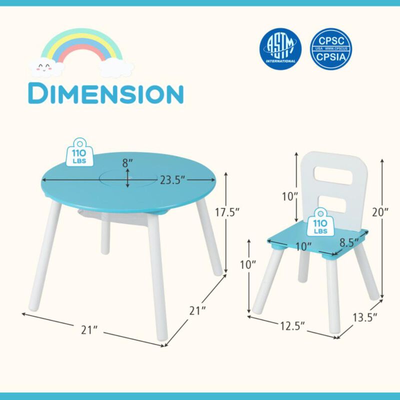 Hivvago Wood Activity Kids Table and Chair Set with Center Mesh Storage