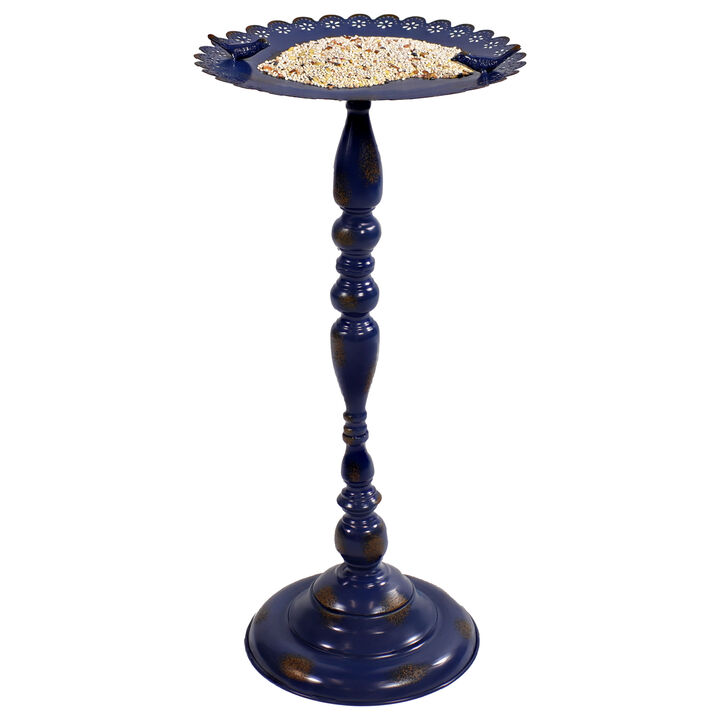 Sunnydaze Feathered Friends Iron Pedestal Bird Feeder- Blue - 26" H