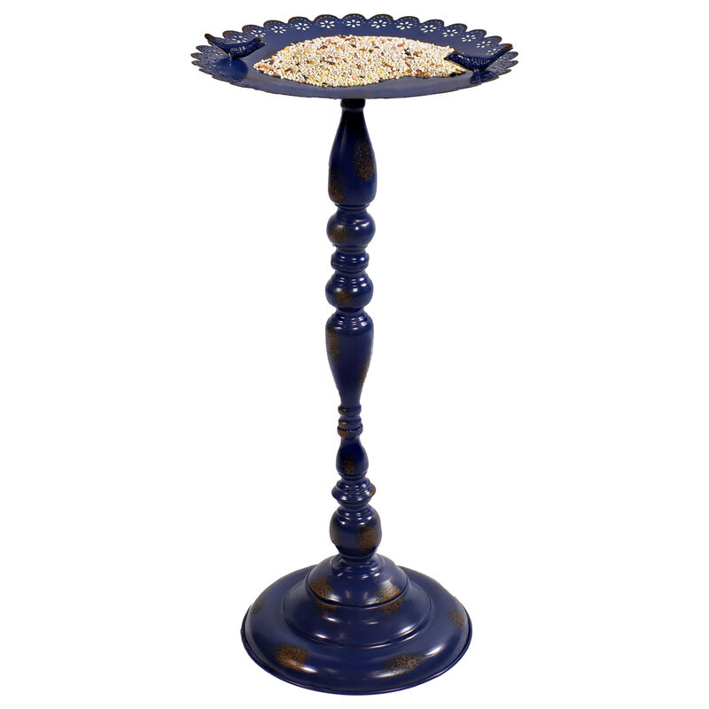 Sunnydaze Feathered Friends Iron Pedestal Bird Feeder- Blue - 26" H