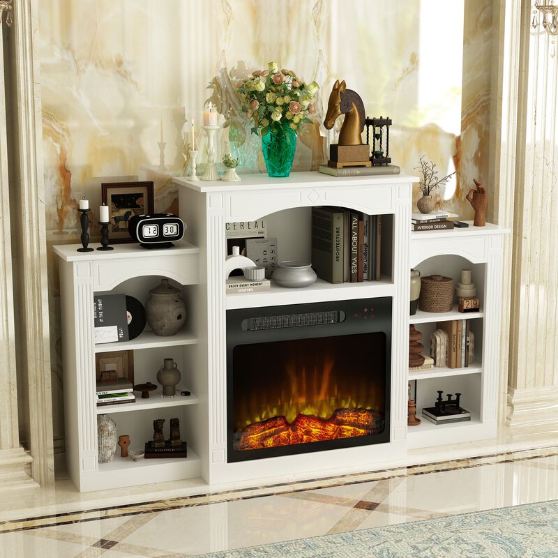 FUFU&GAGA Modern Fireplace TV Stand with Shelves and Electric Fireplace Insert, (58.8" W x 11.8" D x 37.4" H), White
