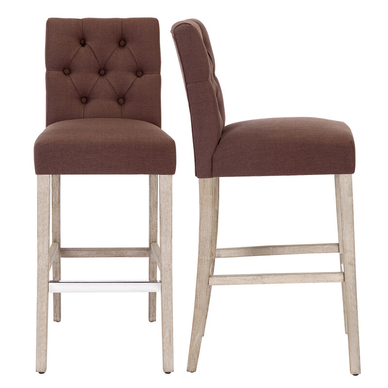 WestinTrends 29" Linen Fabric Tufted Upholstered Bar Stool (Set of 2), Antique Grey