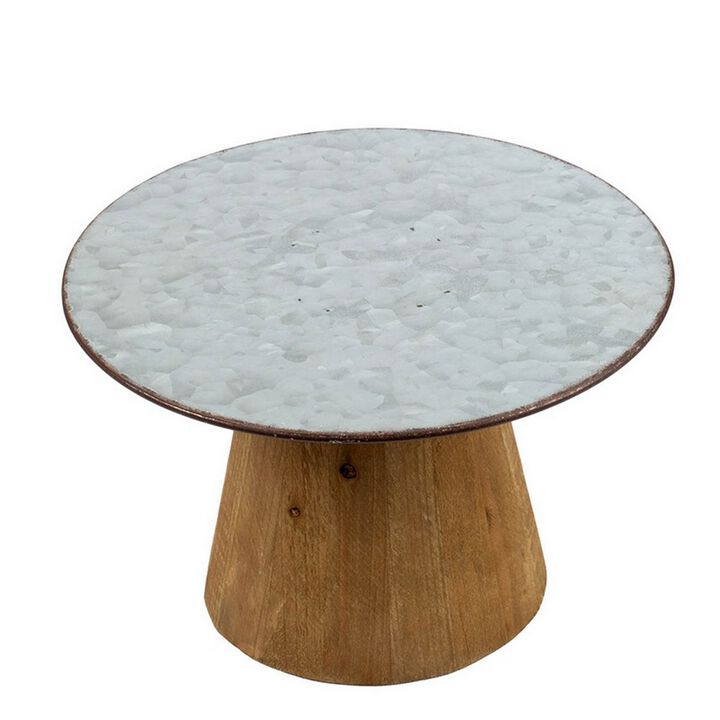 11, 15 Inch Set of 2 Serving Cake Stands, Brown Fir Wood and Gray Metal - Benzara