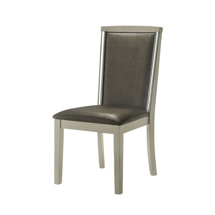 Lumii Dining Chair Set of 2, Classic Silver Polyester, Gray Rubberwood - Benzara
