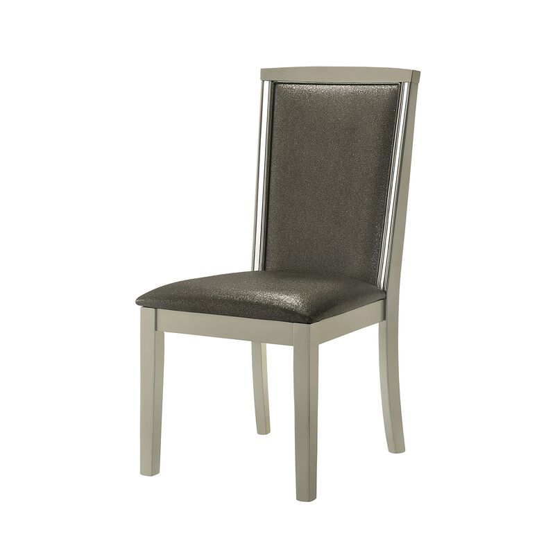 Lumii Dining Chair Set of 2, Classic Silver Polyester, Gray Rubberwood - Benzara