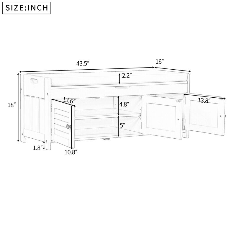 Merax Multifunctional 3 Shutter-shaped Doors Storage Bench