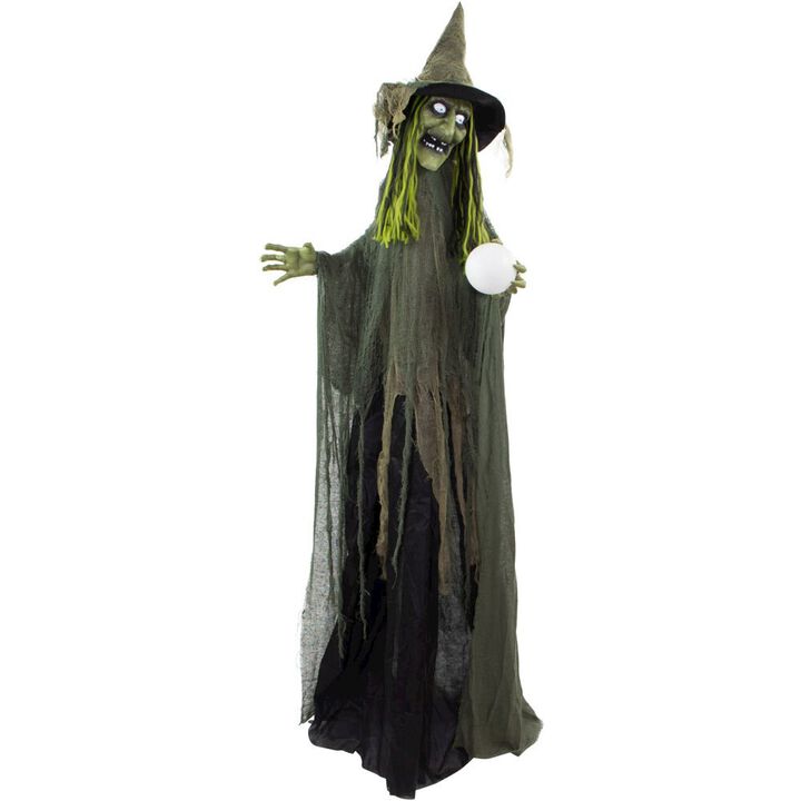 Haunted Hill Farm 72 Animated Standing Green Witch w/Globe
