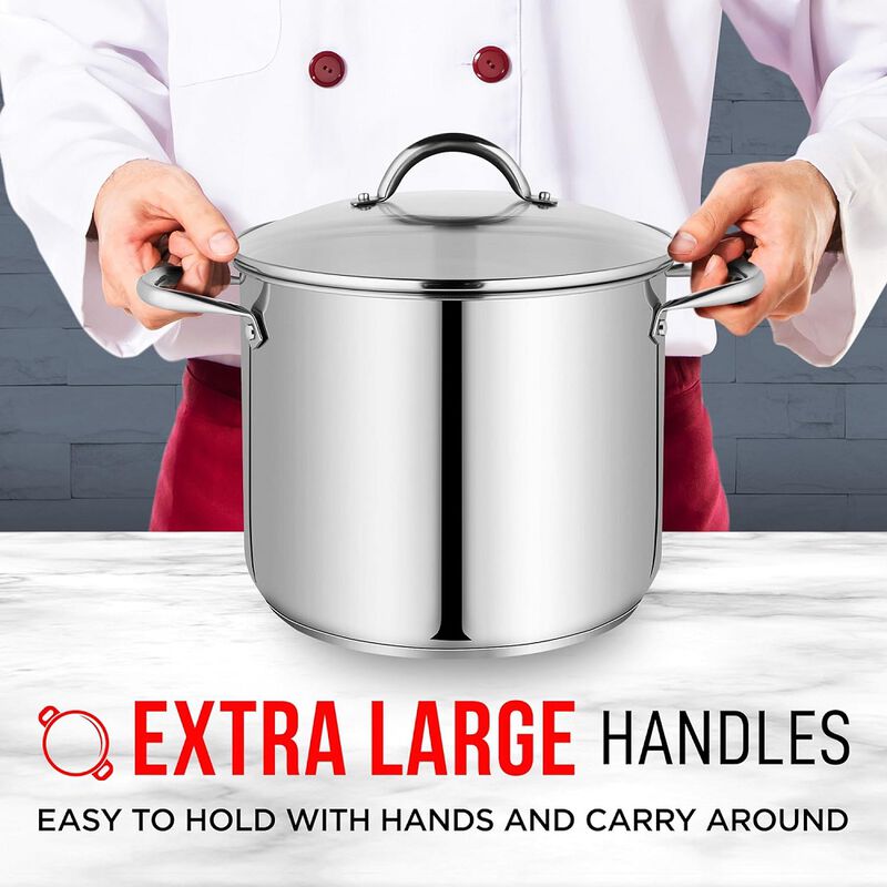 Bakken-Swiss Deluxe 16-Quart Stainless Steel Stockpot w/Tempered Glass See-Through Lid - Simmering Delicious Soups Stews & Induction Cooking - Exceptional Heat Distribution - Heavy-Duty & Food-Grade