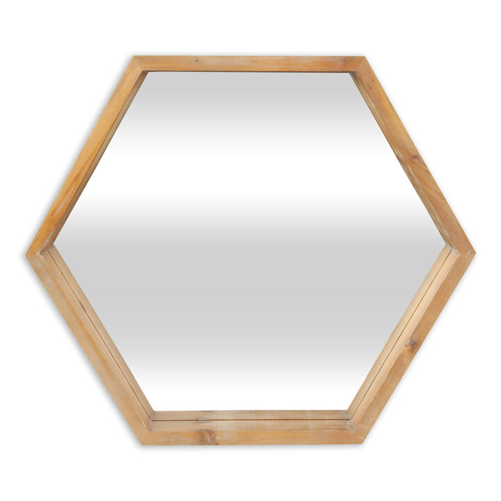 23.5" Brown Wooden Framed Hexagonal Wall Mirror