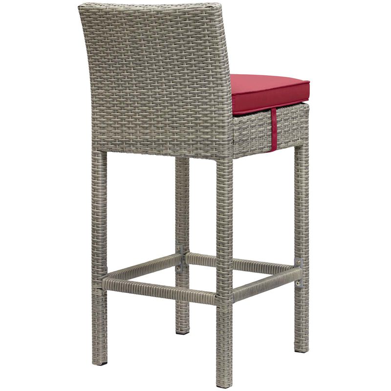 Conduit Outdoor Patio Wicker Rattan Bar Stool - Light Gray Red