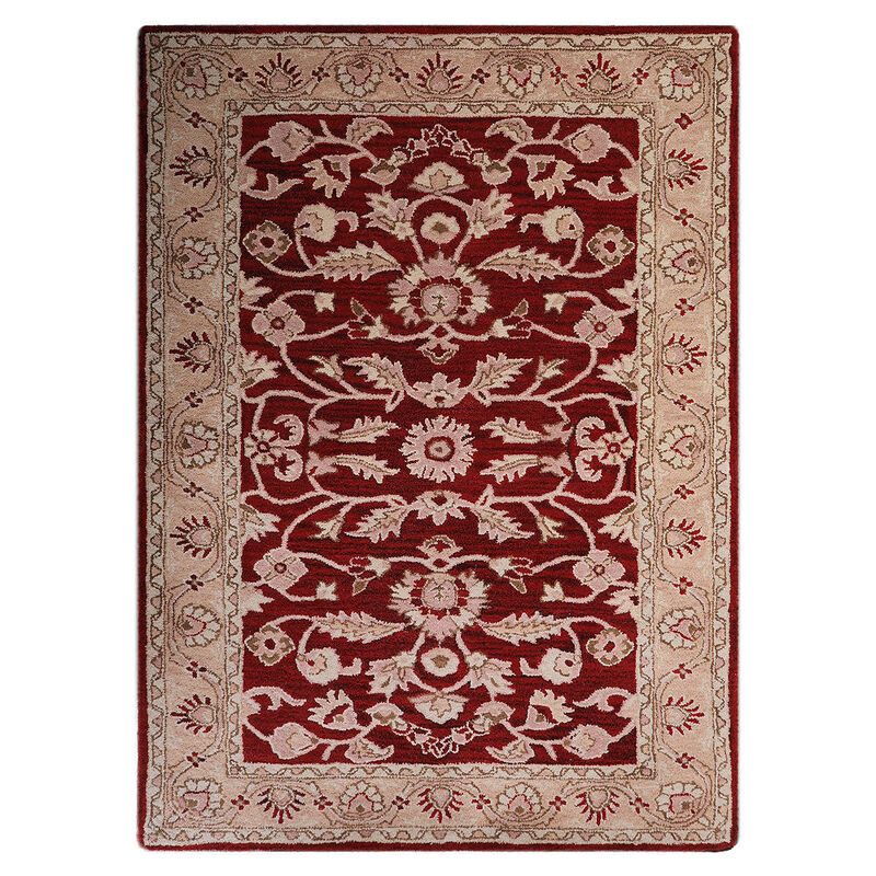 RUGSOTIC CARPETS HAND TUFTED WOOL ECO-FRIENDLY AREA RUGS  - 5'x8', Rectangle Shape, Red & Gold, Classic Oriental Traditional  Design, High Pile Thick Handmade Anti Skid Area Rugs (K00531)