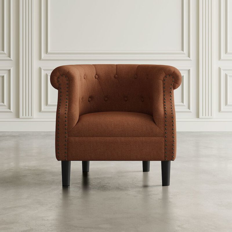 Jofran Contemporary Upholstered Barrel Curved Back Accent Chair