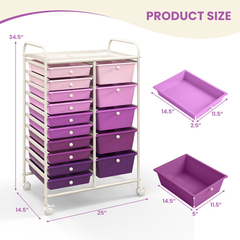 15-Drawer Rolling Utility Organizer Cart for Multi-Use Storage and Easy Access