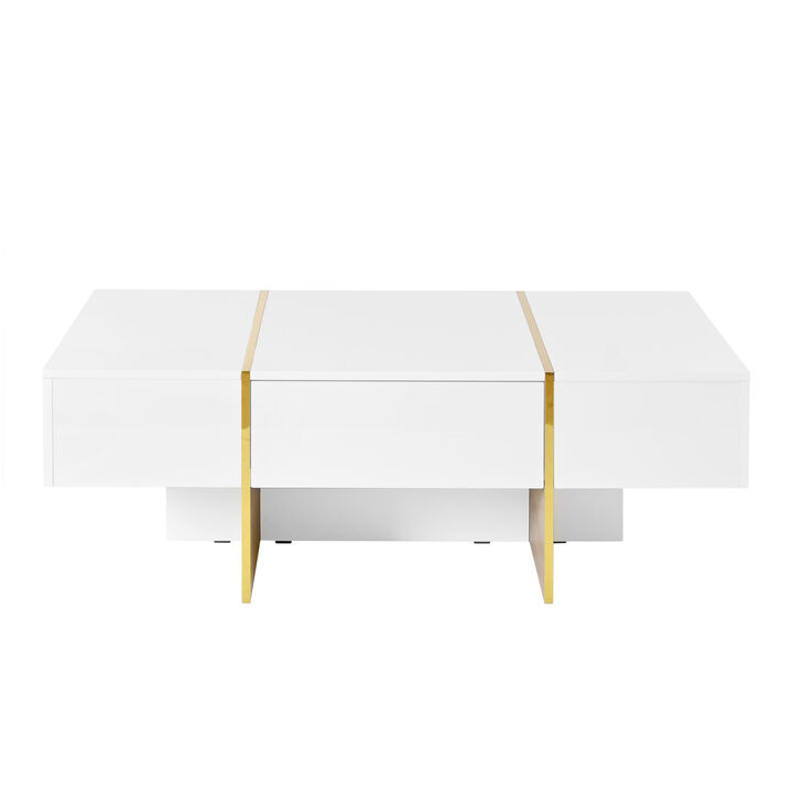Merax Minimalist High Gloss Coffee Table with 2 Drawers