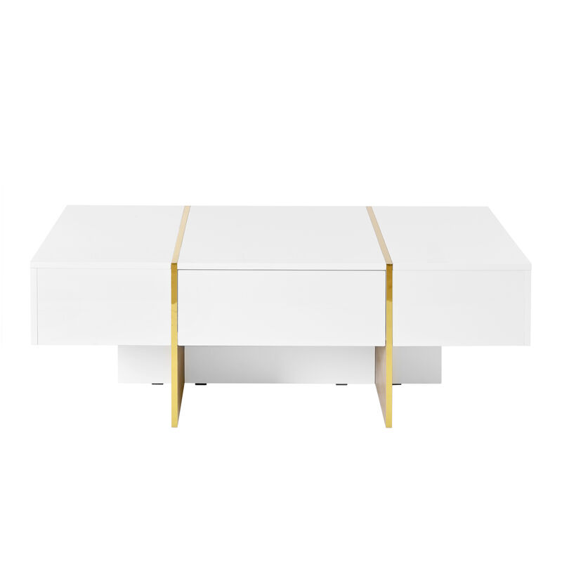 Merax Minimalist High Gloss Coffee Table with 2 Drawers