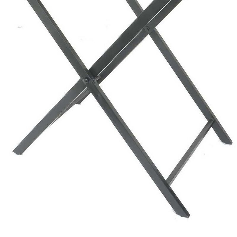 Dain 28 Inch Serving Tray Table, Foldable, Black Metal Stand, Multicolor - Benzara